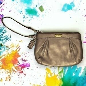 Coach Muted Gold Pleated Leather Retro Wristlet - “Simone”